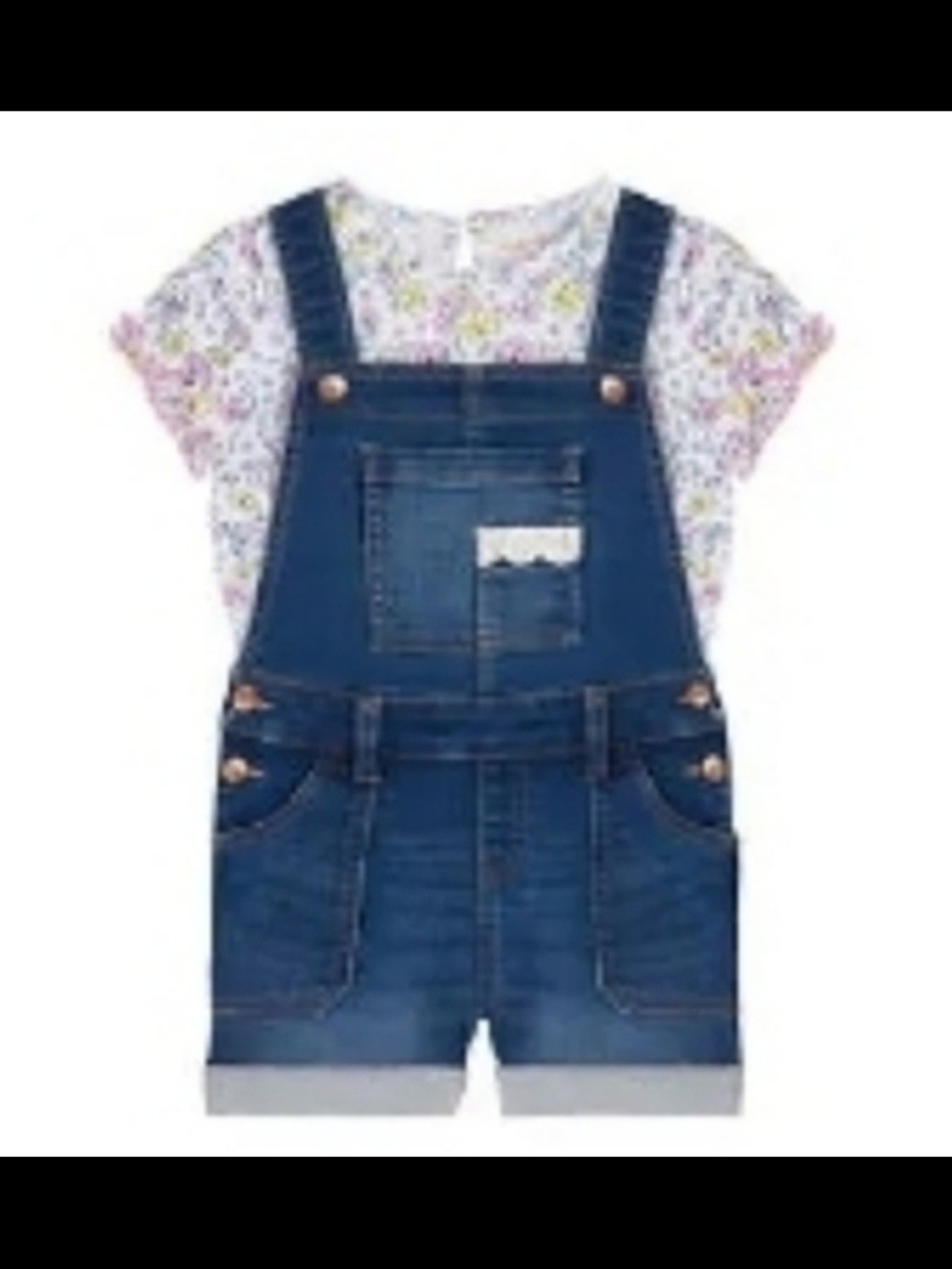 BCBG Blue Denim Short Overalls with Floral Tee